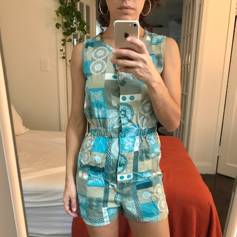 Vintage blue patterned romper